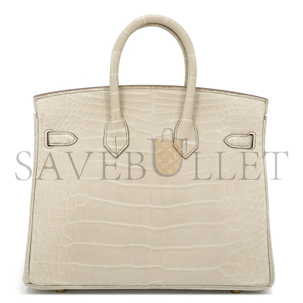 HERMÈS MASTER BIRKIN 25 CROCODILE LEATHER GLACIER WHITE GOLD BUCKLE H041354CK29 (25*20*13cm)